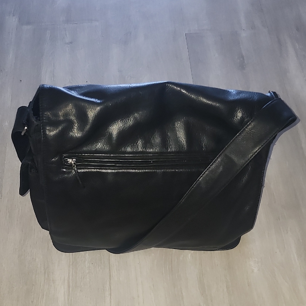 Fossil Black Leather & Nylon Flap Messenger Crossbody Travel/Business Bag